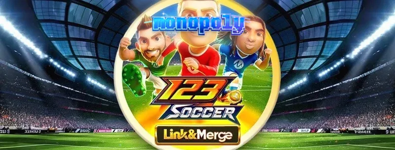 Interface de jogo do slot 123 Soccer Link&Merge com destaque para os rolos e símbolos